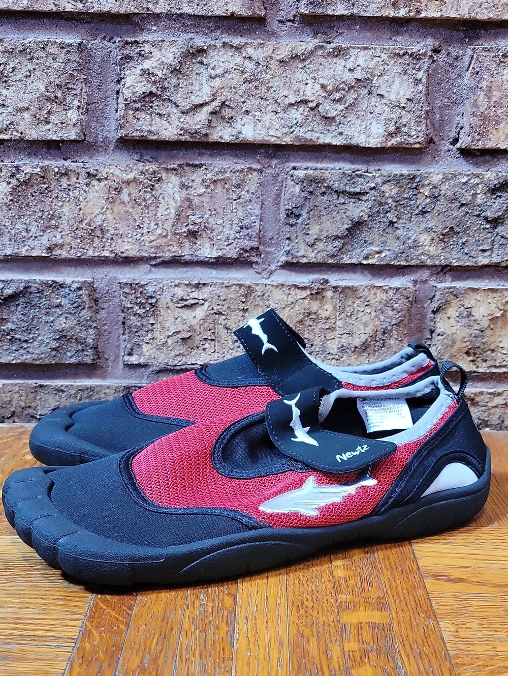 Newtz Kids Water Shoes Size 6 Black and Red with Shark Graphic